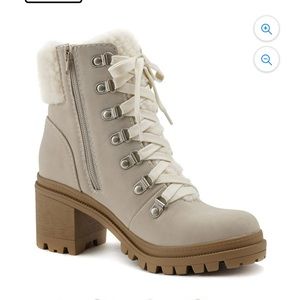 Size 7: Soda Women Thick Heels Faux Fur Combat Boots Lace Up Side Zipper